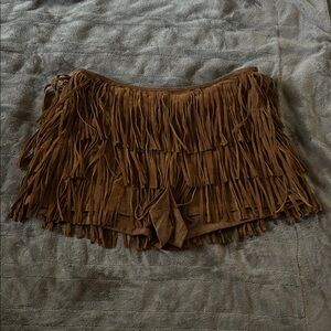 Brown Fringe Women Shorts